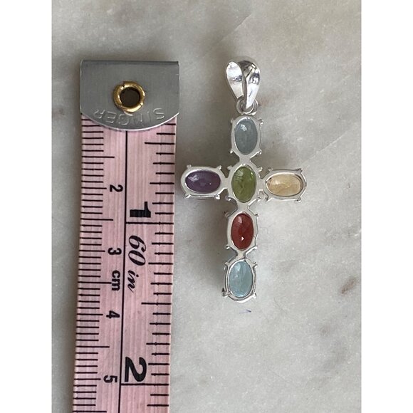 NEW Sterling Silver Multi-Gemstone Cross Pendant - Picture 4 of 4